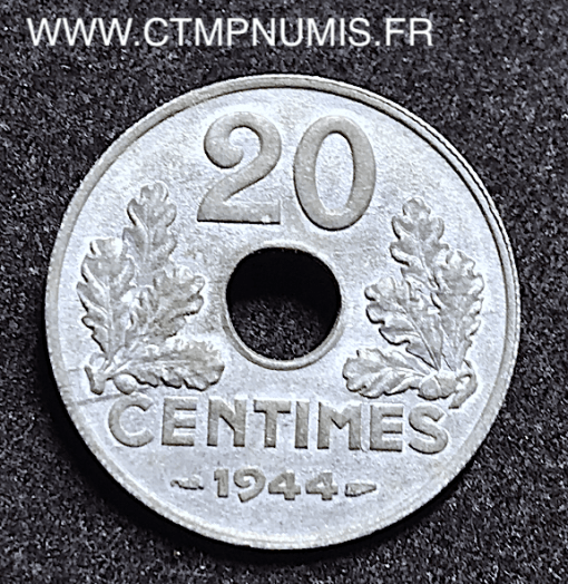 20 CENTIMES ZINC ETAT FRANCAIS 1944 TTB+