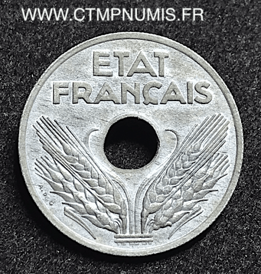 20 CENTIMES ZINC ETAT FRANCAIS 1944 TTB+