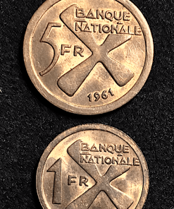 ZAIRE KATANGA 1 ET 5 FRANCS CUIVRE 1961 SUP+