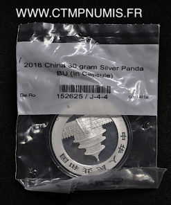 CHINE 10 YUAN 30 GR ARGENT FIN PANDA 2018