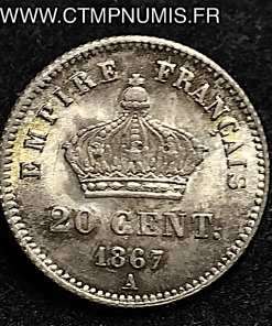 20 CENTIMES ARGENT NAPOLEON III 1867 A PARIS