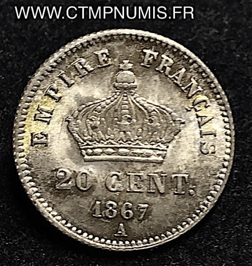 20 CENTIMES ARGENT NAPOLEON III 1867 A PARIS