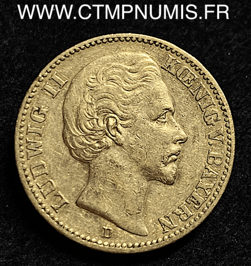 ALLEMAGNE BAVIERE 20 MARK OR LOUIS II 1872 D