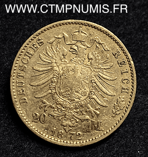 ALLEMAGNE BAVIERE 20 MARK OR LOUIS II 1872 D