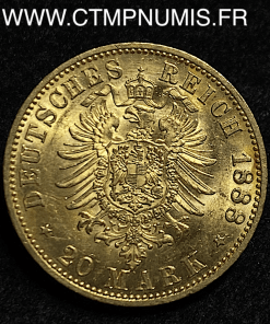 ALLEMAGNE PRUSSE FREDERICK 20 MARK OR 1888