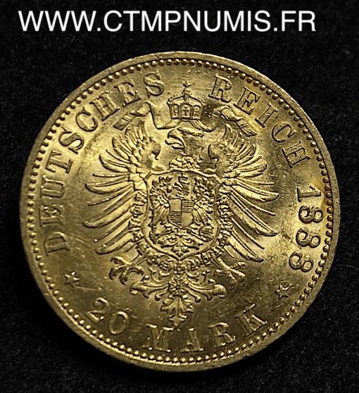 ALLEMAGNE PRUSSE FREDERICK 20 MARK OR 1888