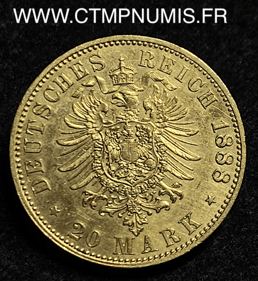 ALLEMAGNE PRUSSE FREDERICK 20 MARK OR 1888