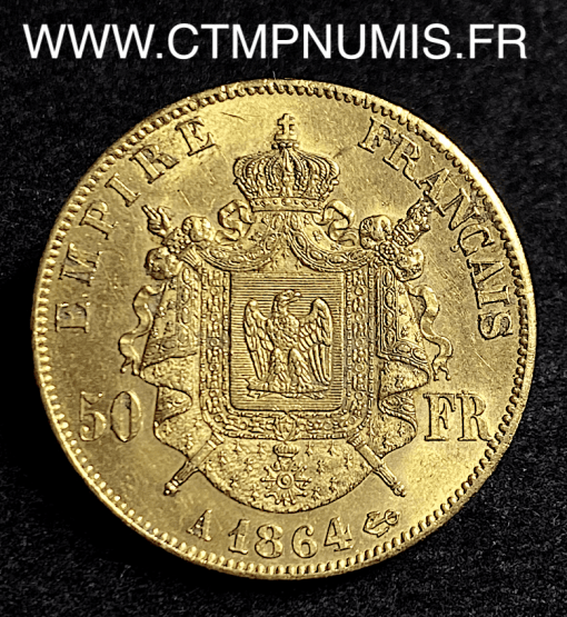 50 FRANCS OR NAPOLEON III TETE NUE 1864 PARIS