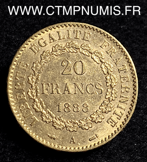 20 FRANCS OR GENIE III° REPUBLIQUE 1888 PARIS