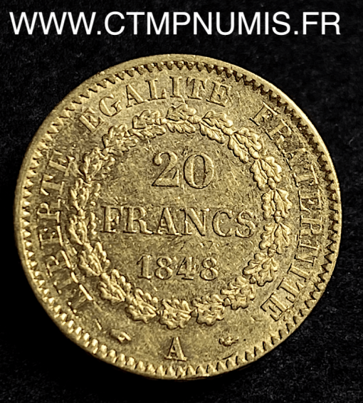 20 FRANCS OR GENIE II° REPUBLIQUE 1848 A PARIS