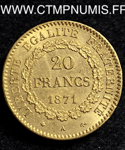 20 FRANCS OR GENIE III° REPUBLIQUE 1871 A PARIS