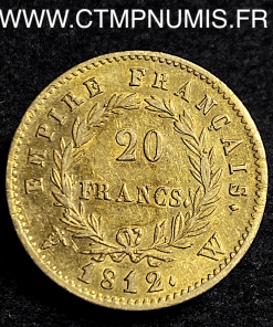 20 FRANCS OR NAPOLEON I° EMPIRE 1812 W LILLE