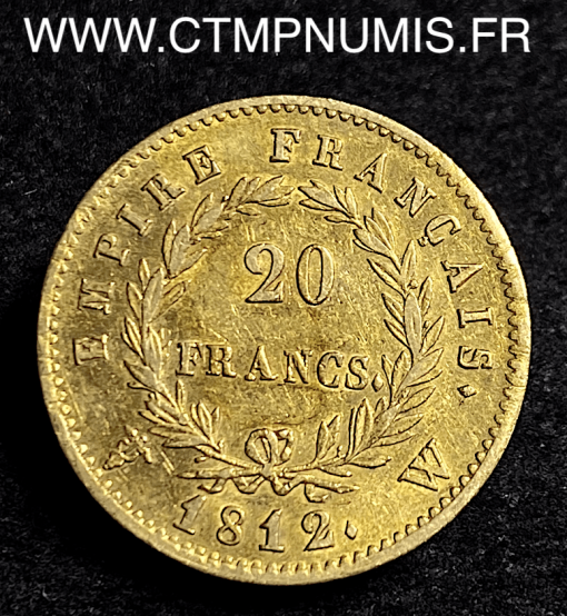 20 FRANCS OR NAPOLEON I° EMPIRE 1812 W LILLE