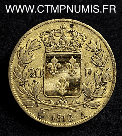 20 FRANCS OR LOUIS XVIII BUSTE NU 1816 A PARIS