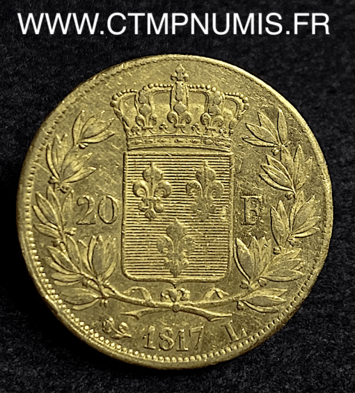 20 FRANCS OR LOUIS XVIII BUSTE NU 1817 L BAYONNE