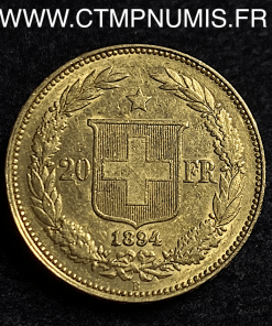 SUISSE HELVETIA 20 FRANCS OR 1894 B BERNE