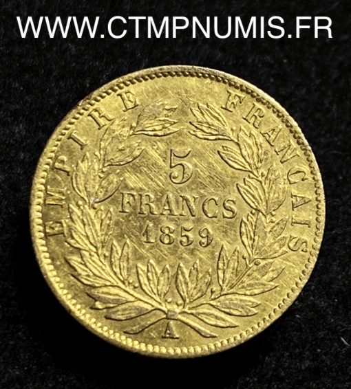 5 FRANCS OR NAPOLEON III TETE NUE 1859 PARIS