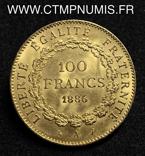 100 FRANCS OR GENIE III° REPUBLIQUE 1886 PARIS