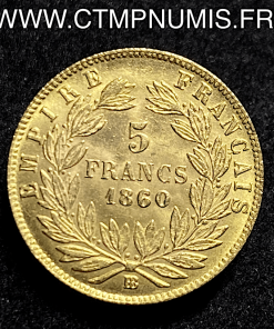 5 FRANCS OR NAPOLEON III 1860 BB STRASBOURG