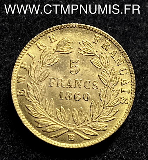 5 FRANCS OR NAPOLEON III 1860 BB STRASBOURG