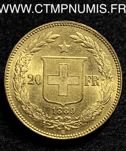 SUISSE 20 FRANCS OR HELVETIA 1889 BERNE SUP