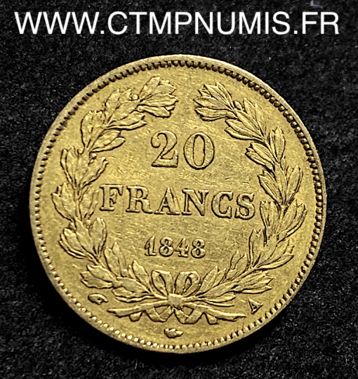 20 FRANCS OR LOUIS PHILIPPE I° 1848 A PARIS TTB