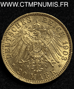 ALLEMAGNE SAXE 20 MARK OR GEORGE 1903 E