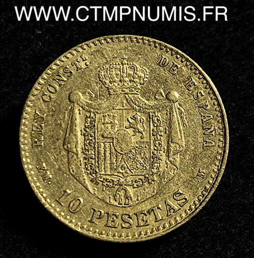 ESPAGNE ALPHONSE XII 10 PESETAS OR 1879