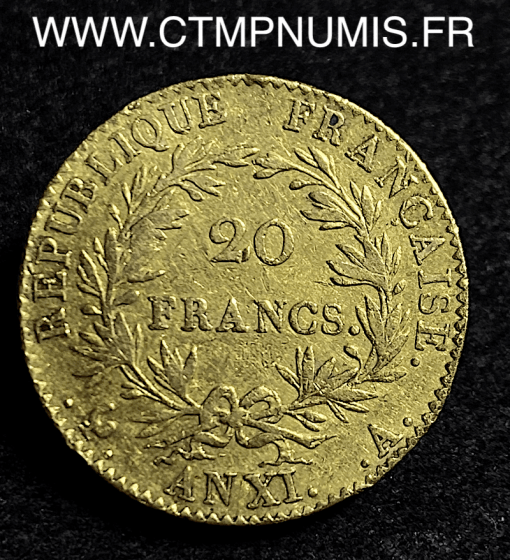 20 FRANCS OR BONAPARTE CONSUL AN XI A PARIS