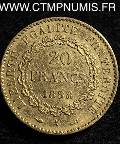 20 FRANCS OR GENIE III° REPUBLIQUE 1888 PARIS