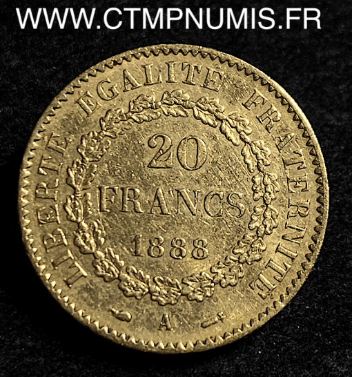 20 FRANCS OR GENIE III° REPUBLIQUE 1888 PARIS