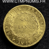 40 FRANCS OR NAPOLEON I° AN 13 A PARIS