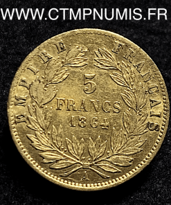5 FRANCS OR NAPOLEON III 1864 A PARIS