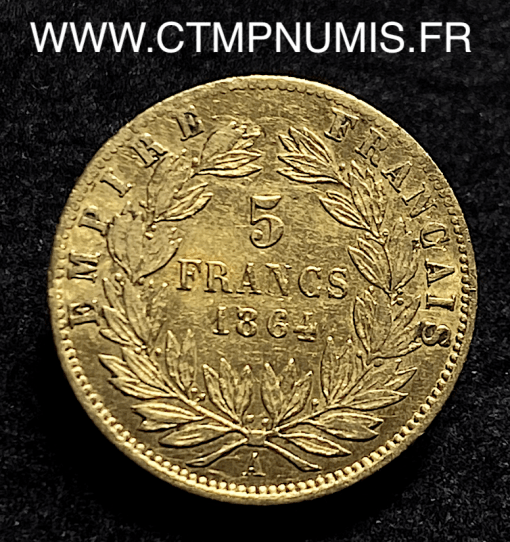 5 FRANCS OR NAPOLEON III 1864 A PARIS