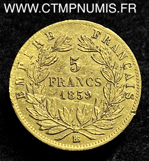 5 FRANCS OR NAPOLEON III 1859 BB STRASBOURG