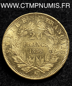 20 FRANCS OR NAPOLEON III TETE NUE 1856 PARIS