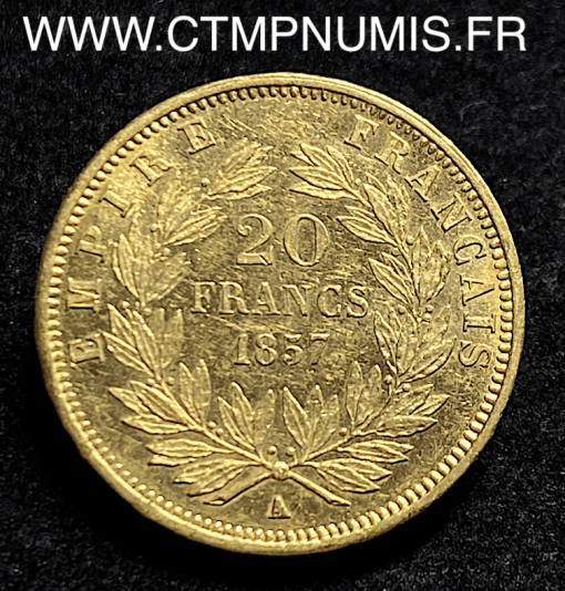 20 FRANCS OR NAPOLEON III TETE NUE 1857 A PARIS