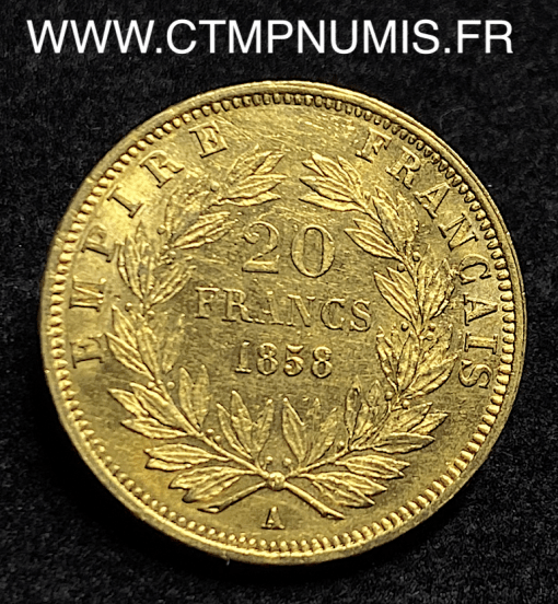 20 FRANCS OR NAPOLEON III TETE NUE 1858 PARIS