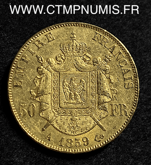 50 FRANCS OR NAPOLEON III TETE NUE 1859 PARIS