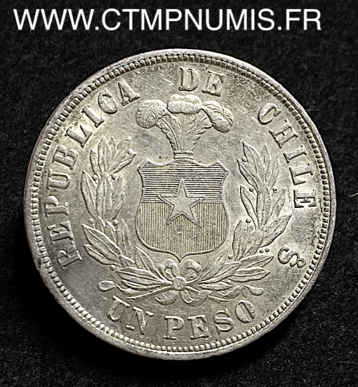 CHILI 1 PESO ARGENT 1877 SANTIAGO