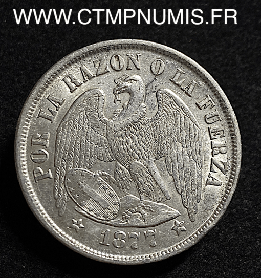 CHILI 1 PESO ARGENT 1877 SANTIAGO