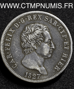 ITALIE SARDAIGNE 5 LIRE ARGENT 1827 GENES