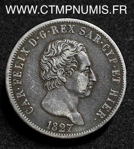 ITALIE SARDAIGNE 5 LIRE ARGENT 1827 GENES