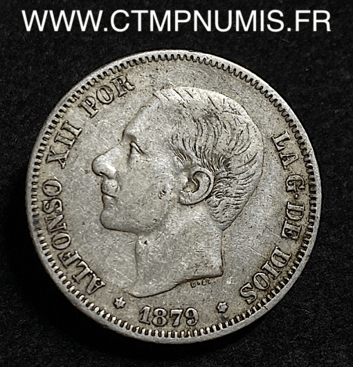 ESPAGNE 2 PESETAS ARGENT ALPHONSE XII 1879