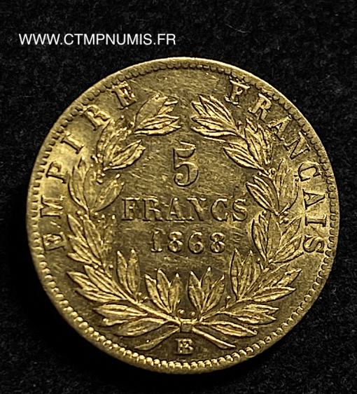 5 FRANCS OR NAPOLEON III 1868 BB STRASBOURG