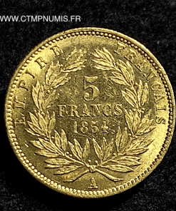5 FRANCS OR NAPOLEON III 1854 A PARIS