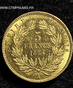 5 FRANCS OR NAPOLEON III 1854 A PARIS 