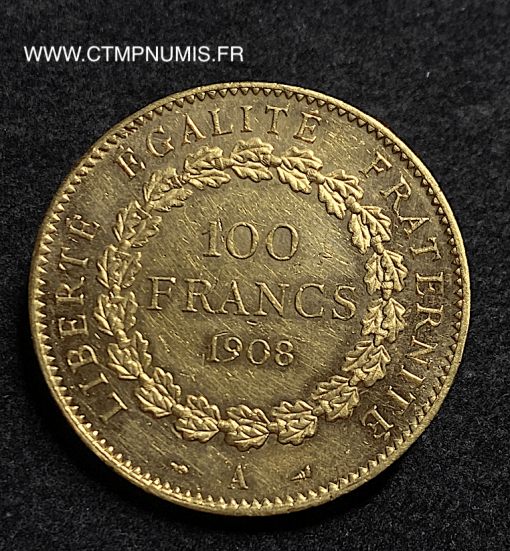 100 FRANCS OR GENIE 1908 A PARIS TTB