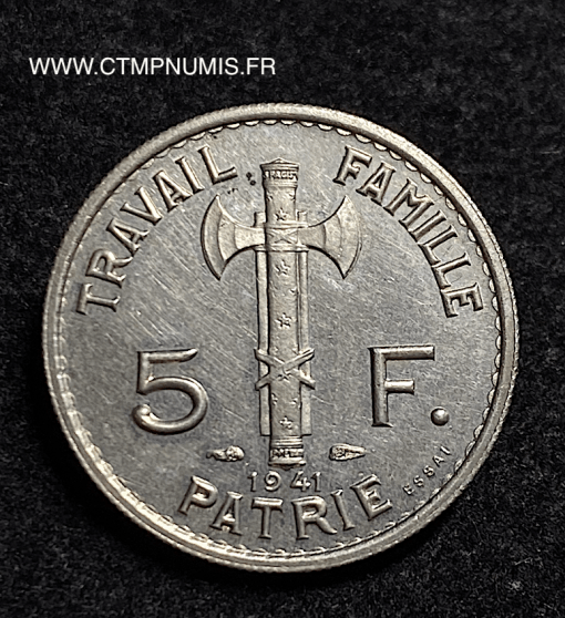 ESSAI 5 FRANCS PETAIN CUPRO NICKEL 1941 SPL