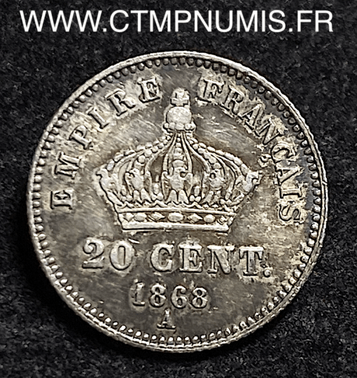 20 CENTIMES ARGENT NAPOLEON III 1868 A PARIS